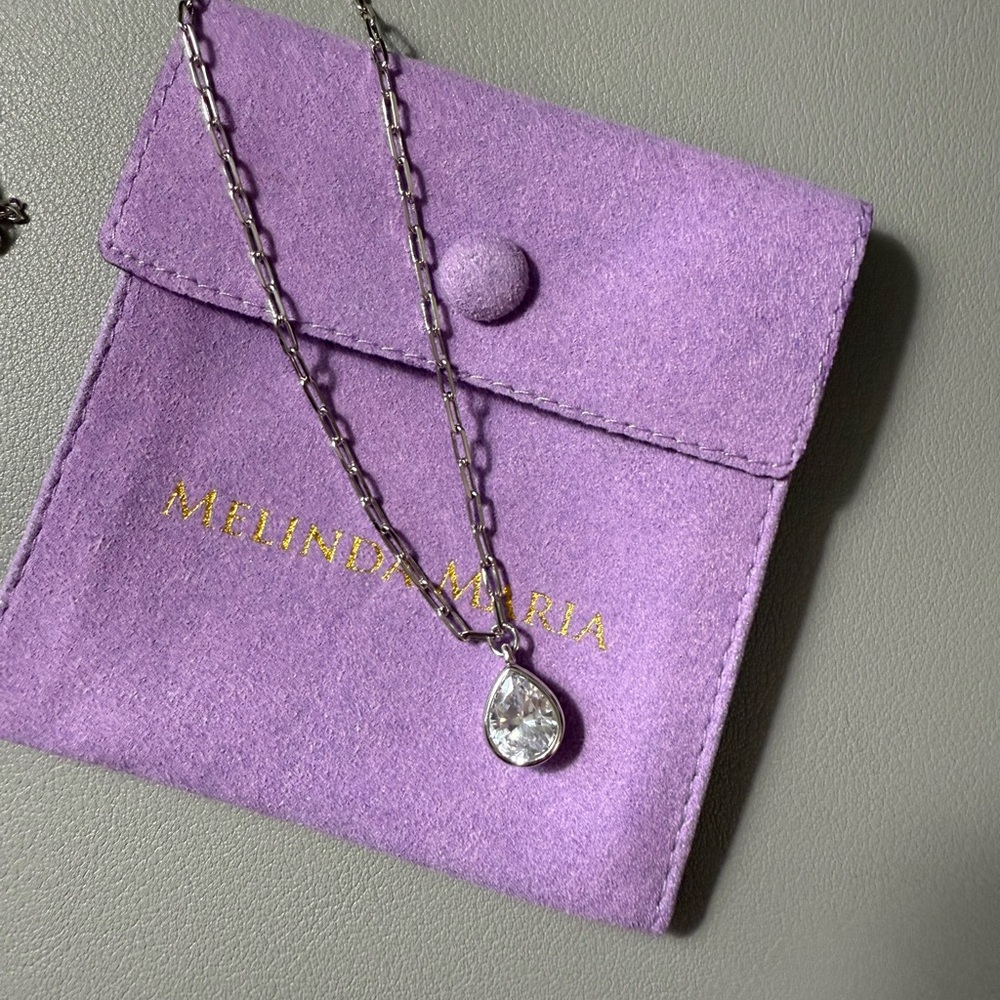 NWT Melinda Maria Drop of Perfection Necklace Silver|White Diamondettes